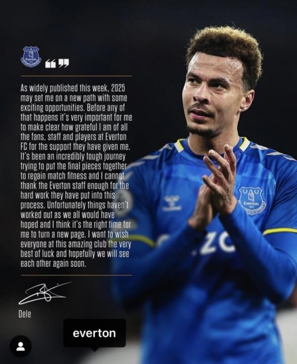 阿里告別埃弗頓：是時(shí)候開始新篇章了，感謝所有人對(duì)我的支持